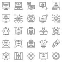 Computer Virus outline icons set - PC bugs and Viruses concept line symbols vector