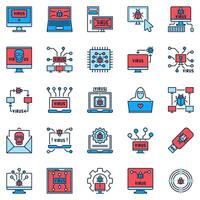 Computer Virus colored icons set. PC Viruses and Bugs signs vector