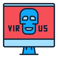 Skull on PC Screen Computer with Virus colored icon or symbol vector