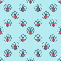 Gear with PC Bug colored seamless pattern - Computer Virus background vector