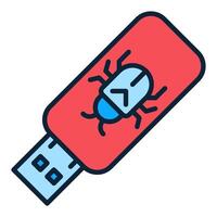 USB with Computer Virus portable device colored icon or design element vector
