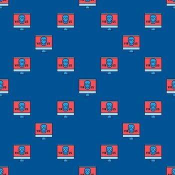 Skull on PC Screen Computer with Virus colored seamless pattern vector