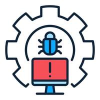 Gear with PC Bug colored icon - Computer Virus sign or design element vector