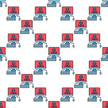 Virus on Desktop Computer colored seamless pattern vector