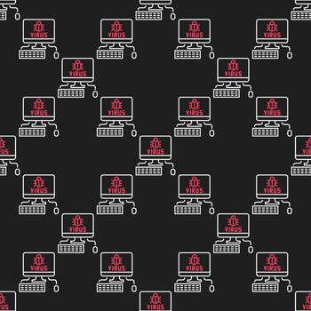 Virus on Desktop Computer seamless pattern in thin line style vector