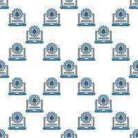 Computer Virus or Bug on Laptop colored seamless pattern vector
