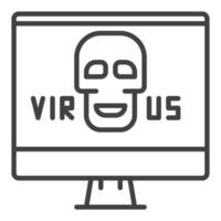 Computer with Virus Skull on PC Screen icon or sign in thin line style vector