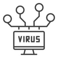 Computer Network with Virus icon or sign in thin line style vector