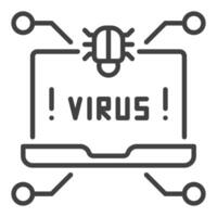 Laptop with Virus on Screen Computer Virus icon or sign in thin line style vector
