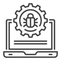 Computer Virus or Bug on Laptop linear icon or symbol vector