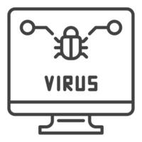 Computer with Virus icon or symbol in outline style vector