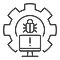 Gear with PC Bug line icon - Computer Virus outline sign or symbol vector