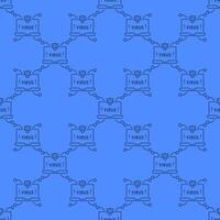 Laptop with Virus on Screen Computer Virus seamless pattern in thin line style vector