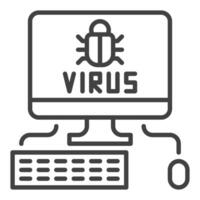 Virus on Desktop Computer icon or sign in thin line style vector