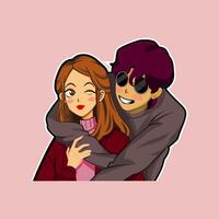a man is hugging his girlfriend from behind vector