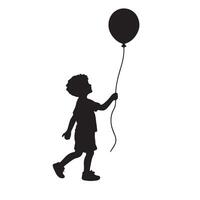 Silhouette of a child holding a balloon on a string on a white background vector