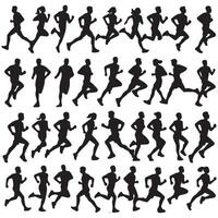 Silhouettes of people in running set with white background vector