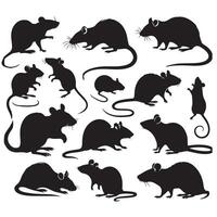Rat and mouse collection silhouette on white background vector