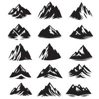 Set Mountain icons, Collection different types of Mountains Black with white background vector