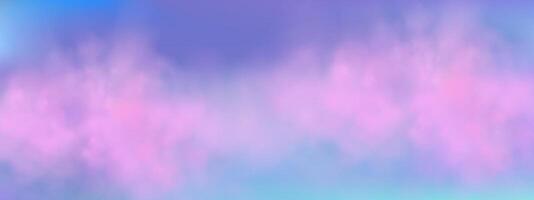 Panoramic abstract pink blue sky background. Skyscape with fluffy clouds. Gradient fantasy paradise background. vector
