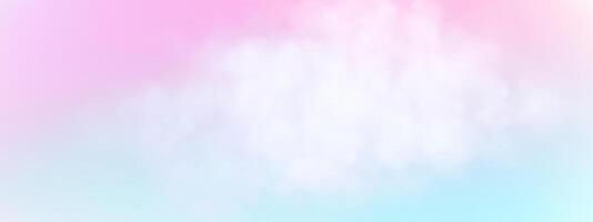 Panoramic abstract pink blue sky background. Skyscape with fluffy clouds. Gradient fantasy paradise background. vector