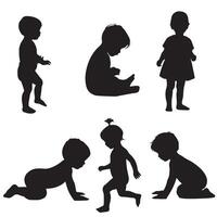 baby and toddler silhouette isolated on white background. Sitting, crawling and standing silhouette on a white background vector