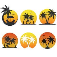 Set of icons with silhouettes of palm trees and sun loungers vector