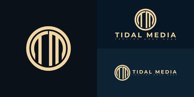 Modern circle initial letter TM or MT logo in gold color isolated on multiple background colors. The logo is suitable for marketing company logo design inspiration templates. vector