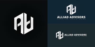 Modern hexagon initial letter A or AA logo in white color isolated on multiple background colors. The logo is suitable for accounting and bookkeeping service logo design inspiration templates. vector