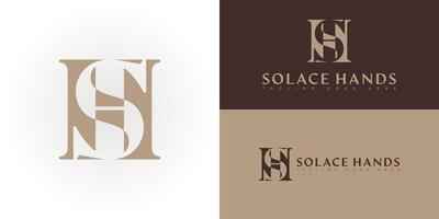 Modern initial letter SH or HS logo in beige color isolated on multiple background colors. The logo is suitable for handmade brand logo design inspiration templates. vector