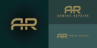Modern initial letter AR or RA logo in gold color isolated on multiple background colors. The logo is suitable for marine vehicle restoration and service workshop logo design inspiration templates. vector
