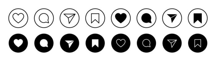 Social media like comment outline and circular style icons collection vector