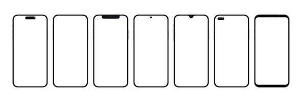 Realistic smartphone mockup template set with buttons. Modern mobile phone devices with blank screen for user interface design illustration vector