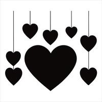 Valentine silhouette Textured Hanging Hearts with Bows Art vector