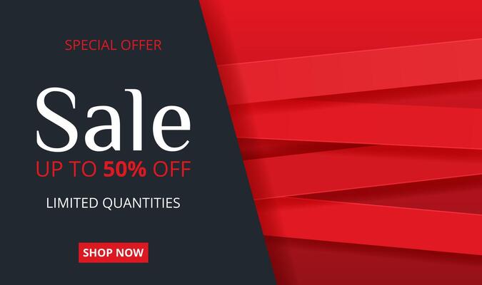 Horizontal Sale banner with crossed tape ribbons and stripes. Red abstract discount background for promotion, Big Sale, Special Offer, advertising, leaflets, flyers, social media. illustration