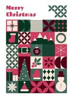 Geometric pattern featuring mosaic Christmas elements, designed for a New Year and Christmas greeting card or banner, combining modern aesthetics with festive cheer. vector