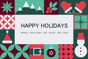 Geometric Christmas pattern with symbols of Christmas and New Year. Mosaic and a Christmas greeting card vector