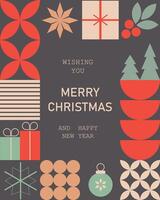Geometric Christmas pattern featuring symbols of Christmas and New Year in a mosaic style, ideal for a festive greeting card design. vector