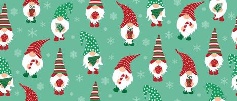 Christmas seamless pattern with gnomes and snowflakes. New Year pattern for fabric, wrapping paper, textile, banners, Christmas designs. vector