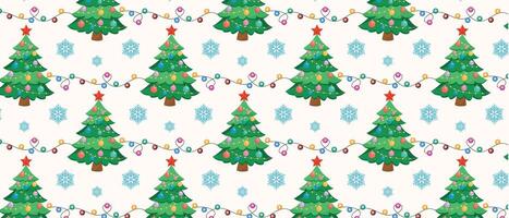 Christmas and New Year seamless pattern with tree, garlands and snowflakes. vector
