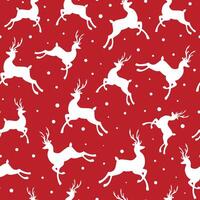 Christmas seamless pattern with deer and snow on a red background. vector