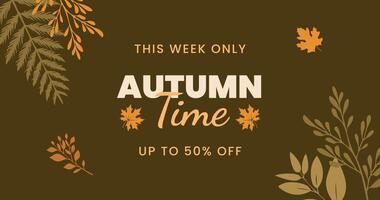 fall banner. Autumn banner with sale ad lettering text composition and colorful fall leaves on khaki background. Beautiful autumn background with different leaves. Leaves decoration banner vector