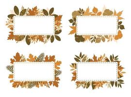 Rectangle empty greeting cards templates with autumn leaves. Collection of fall themed frames with design nature elements featuring leaves. Rustic hand drawn floral wreath in traditional autumn colors vector