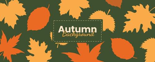 Minimal simple autumn background with fallen dry colorful leaves on green backdrop. Horizontal abstract banner with copy space for text autumn sale bright vibrant banner, poster, cover design template vector