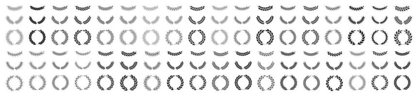 Set of wreaths and branches with leaves. Hand drawing laurel wreaths and branches collection. Laurels wreaths, swirls, twigs and flower ornaments. Herbs, flowers and plants elements. Design elements vector