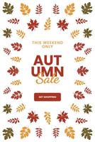 Autumn vertical banner with colorful fall leaves and text lettering composition on white background. Poster, cover, card with colorful leaves. Autumn stories background, banner or flyer design vector