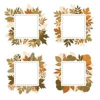Square empty greeting cards templates with autumn leaves. Collection of fall themed frames with design nature elements featuring leaves. Rustic hand drawn floral wreath in traditional autumn colors vector