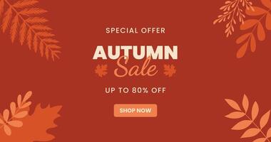 fall banner. Autumn banner with sale ad lettering text composition and colorful fall leaves on burgundy background. Beautiful autumn background with different leaves. Leaves decoration banner vector