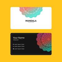 Luxury business card white black with mandala colorful design vector