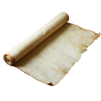 Realistic photo of a rolled parchment scroll with worn edges on a transparent background png